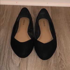 Torrid, black suede ballet flats.